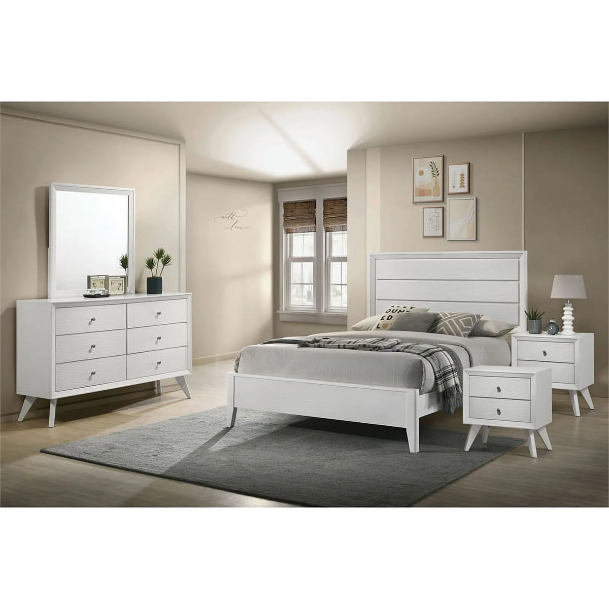 5pc Wood White Bedroom Set King P3107