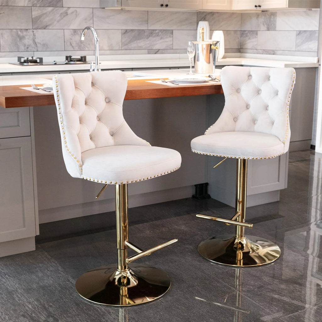 Beige Velvet Swivel Bar Stools Set of 2 with Back Q1129