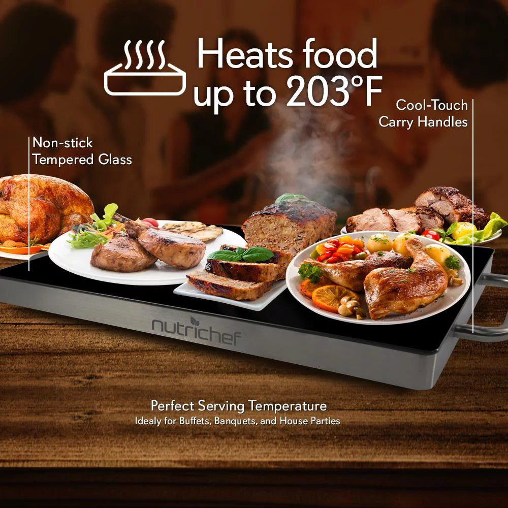 Electric Hot Plate Tray Dish Warmer with Black Glass Top A99936