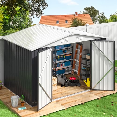 10x14 White Metal Storage Shed with Lockable Doors T2151