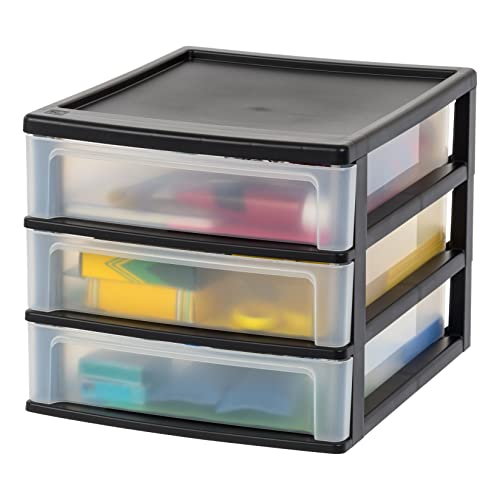 Black Plastic 3-Drawer Stacking Storage Organizer, 2-Pack L508