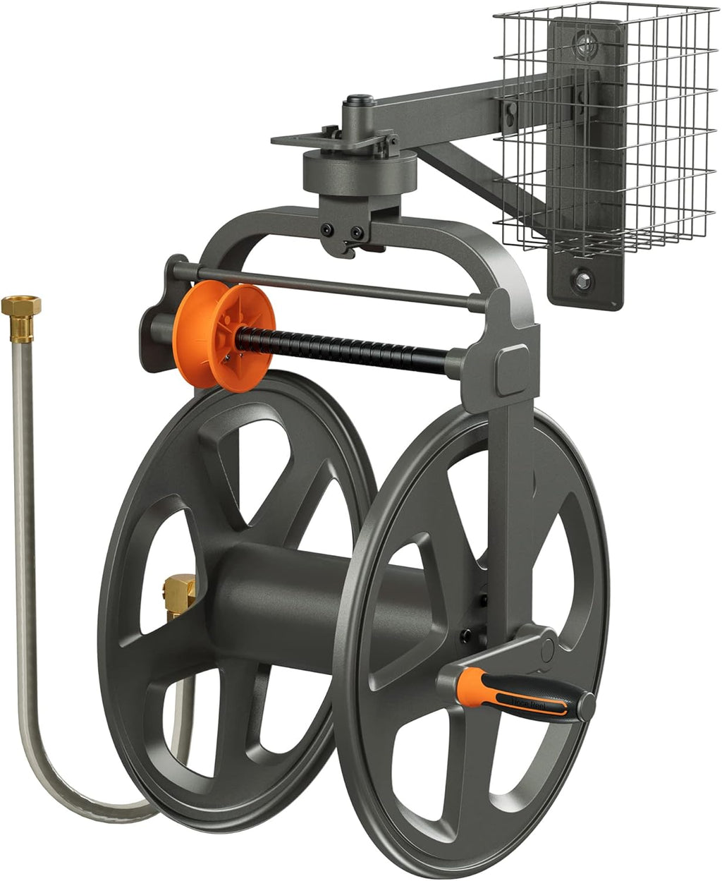 Wall Mounted Metal Hose Reel with Detachable Basket B71558