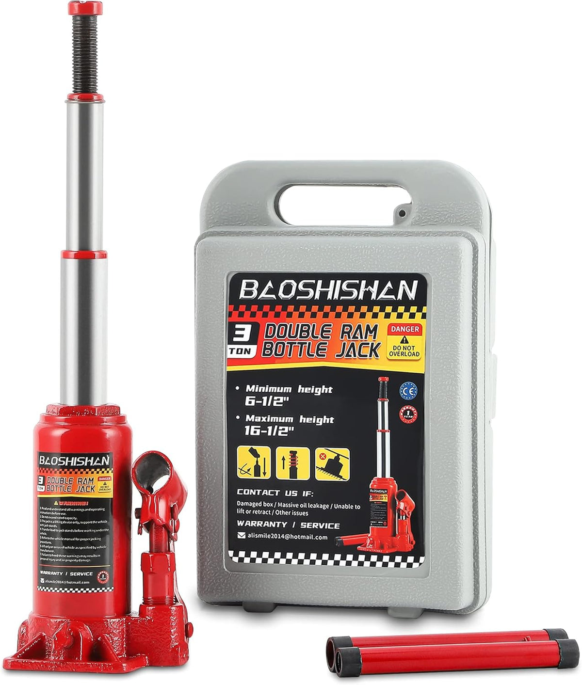 3 Ton Double Ram Bottle Jack with Carrying Case Pack of 2 Q49091