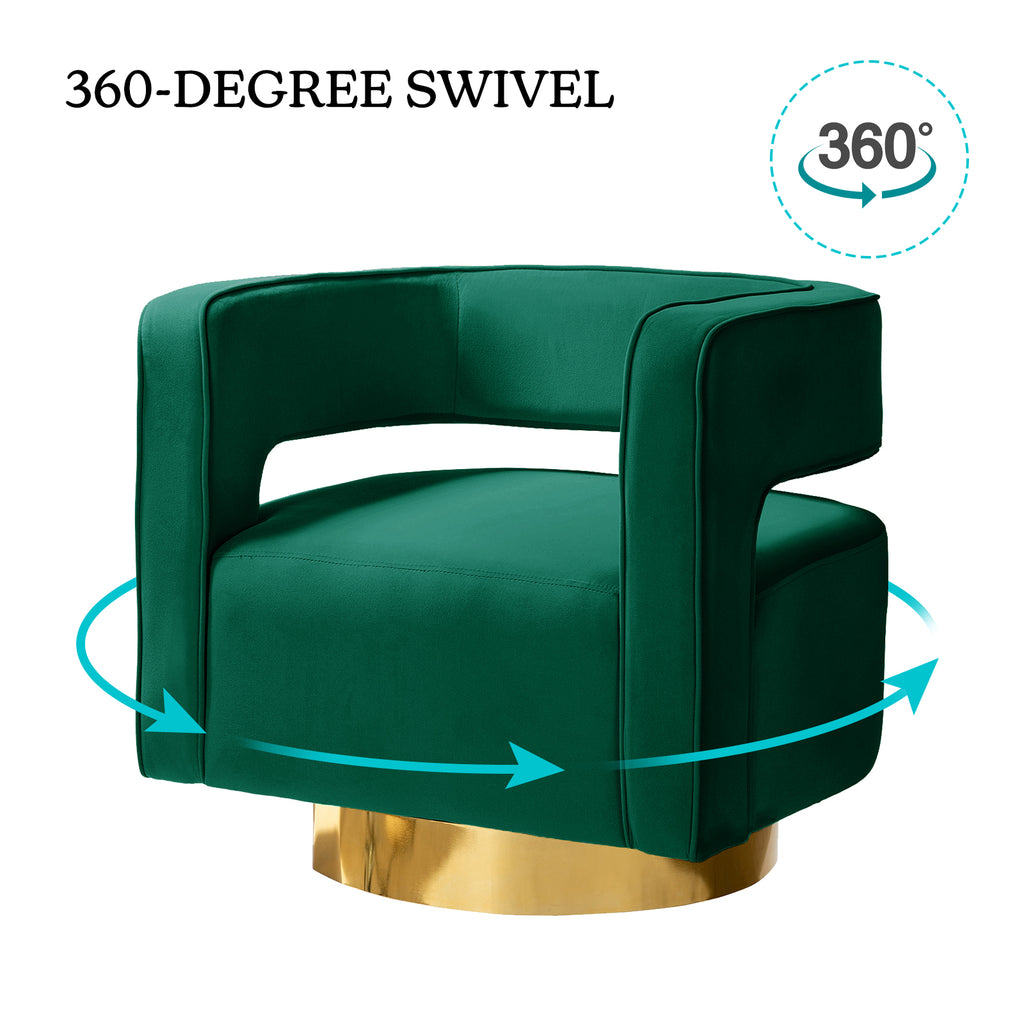 Green Velvet Swivel Accent Chair with Gold Metal Base D182364
