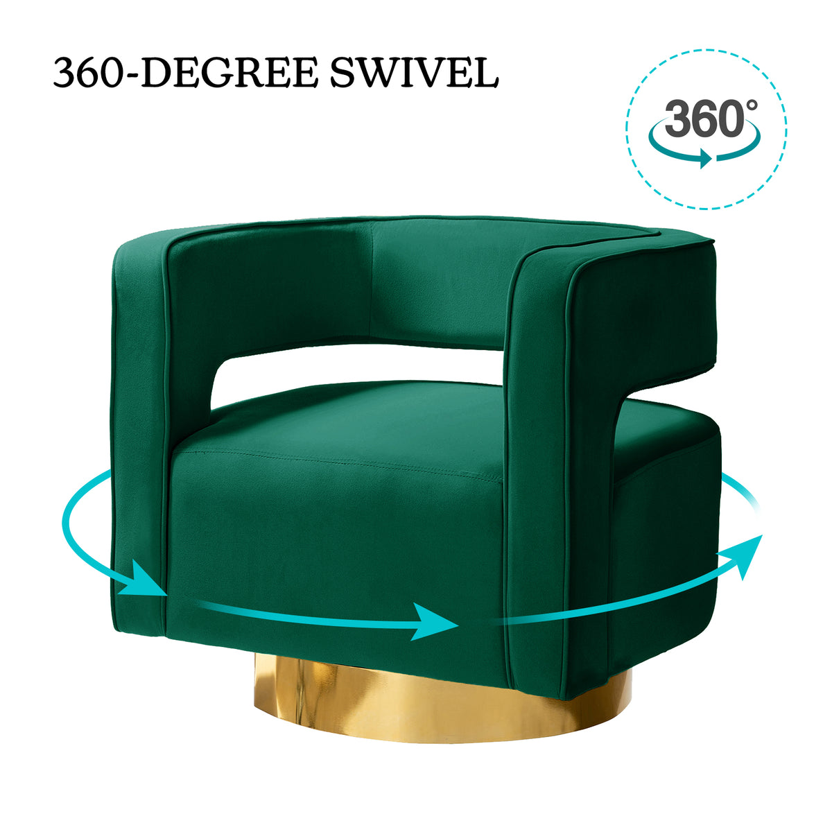 Green Velvet Swivel Accent Chair with Gold Metal Base D182364