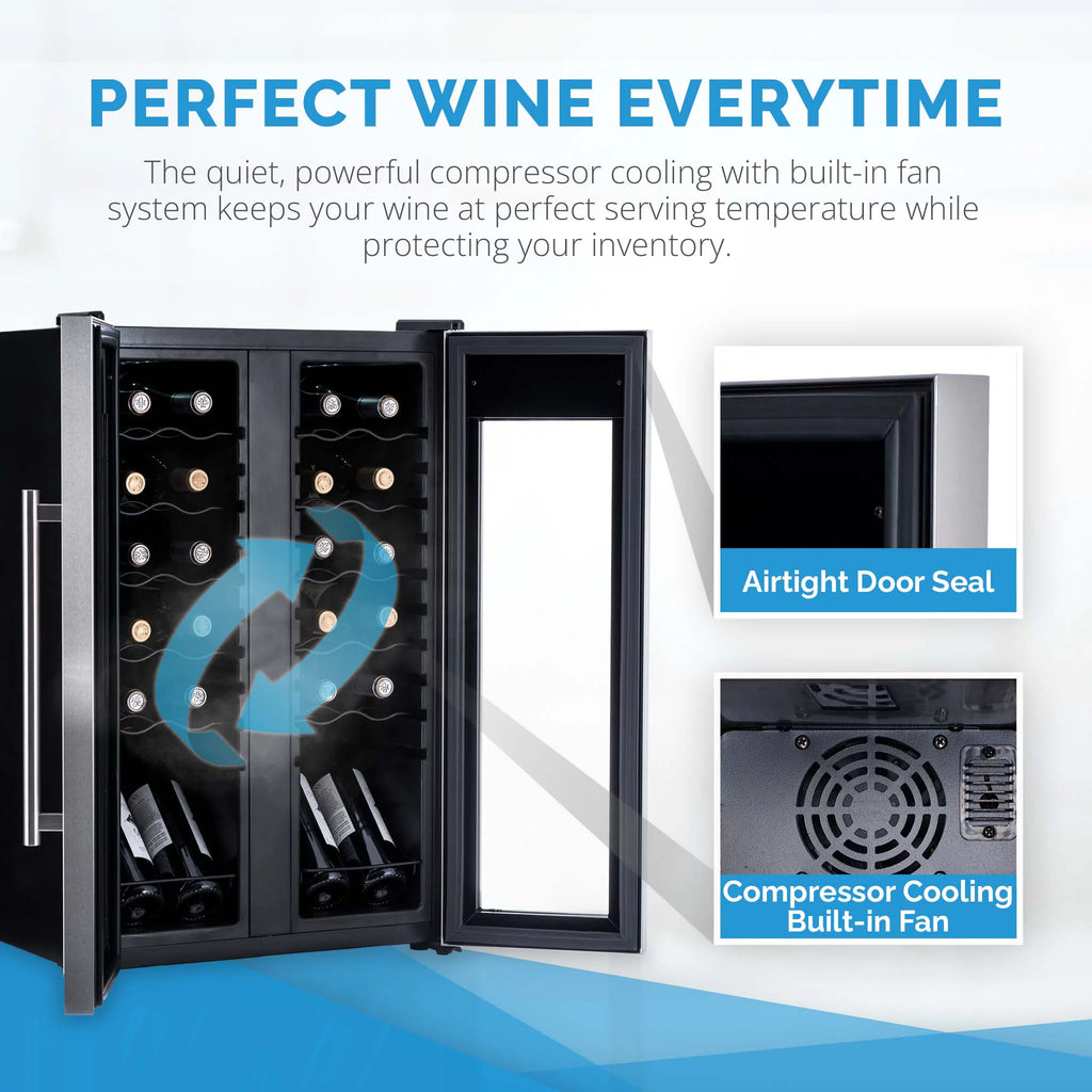 24 Bottle Dual Temperature Zone Wine Cooler Refrigerator O2789