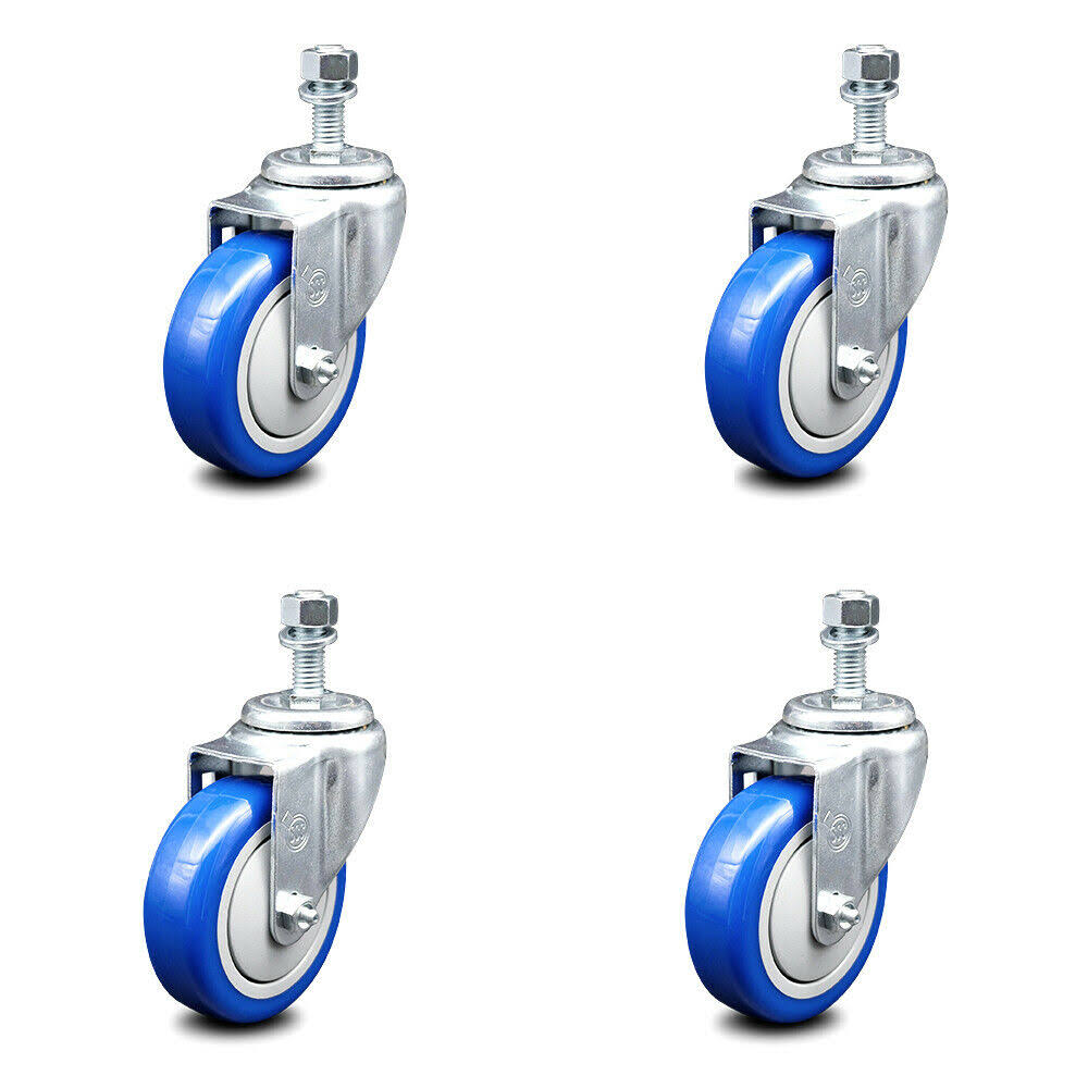 Blue Poly Swivel Caster Set of 4 with 4x22 Wheels and 1/2x22 Stem X95254