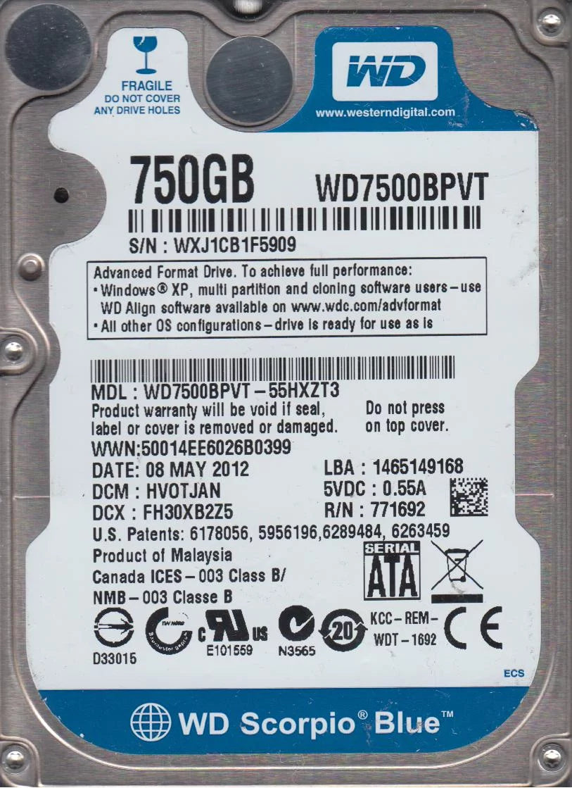750GB SATA 2.5 Hard Drive C18284