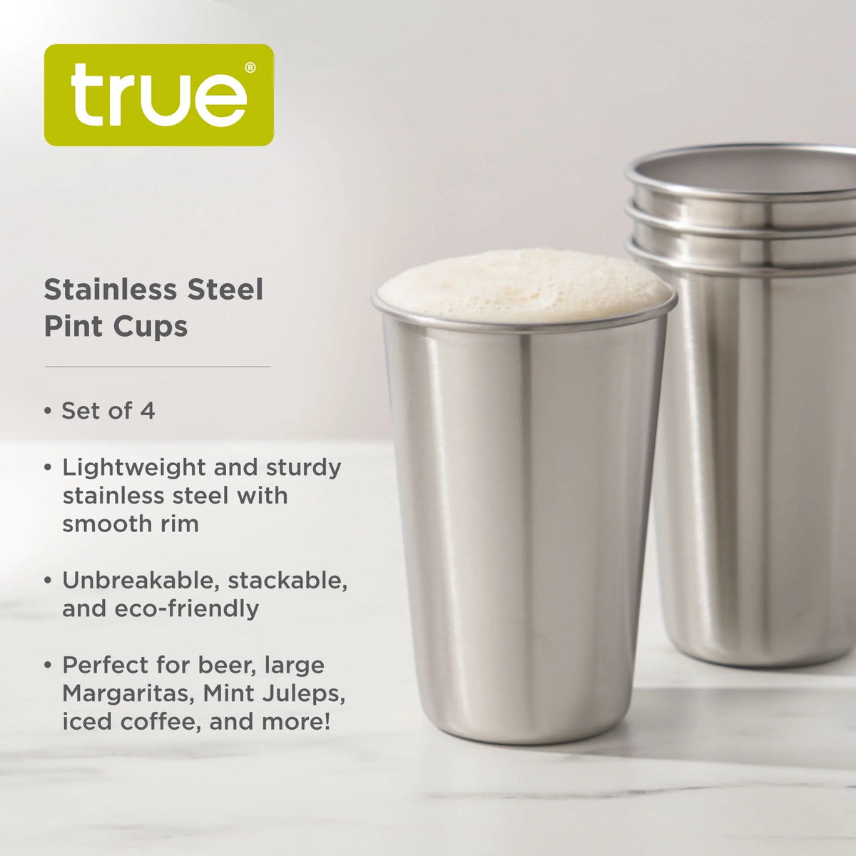 Stainless Steel Pint Glasses 16 Oz Set of 4 B556760