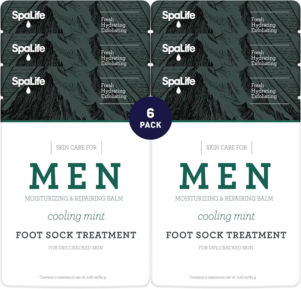 Men's Cooling Mint Foot Repair Balm and Moisturizing Socks Set - 6 Pairs K57971