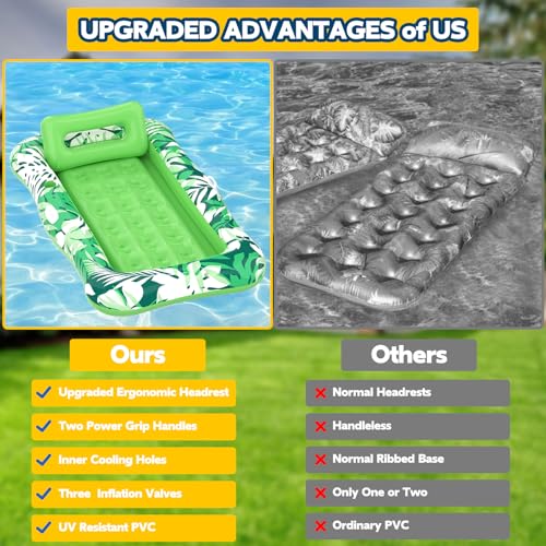 76" x 48" Inflatable Tanning Pool Lounger Float with Pillow S77867