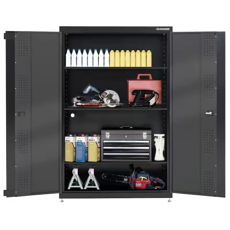 3-Shelf Welded Steel Floor Cabinet in Black and Gray P81729