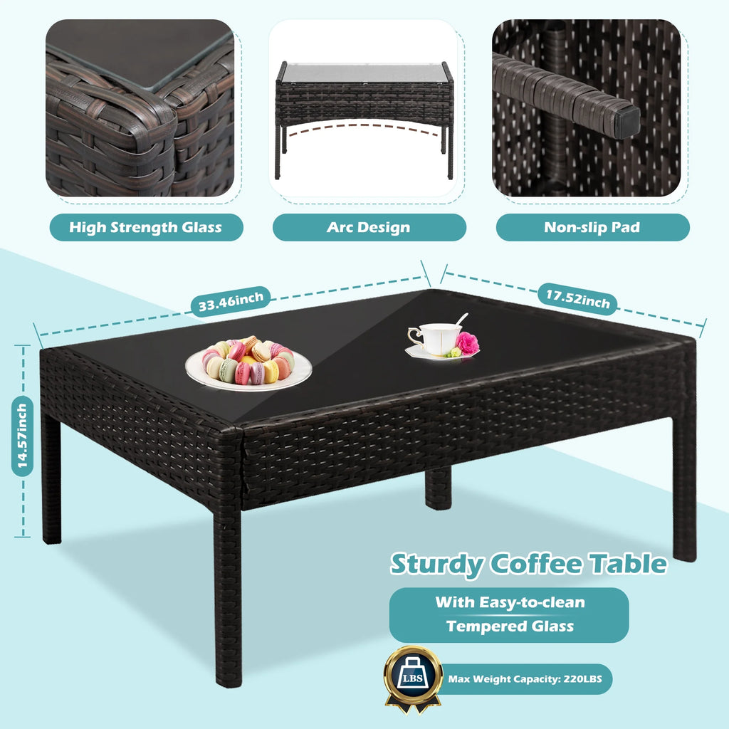 4 Pieces Rattan Cushioned Sofa and Chair Set with Table R55418