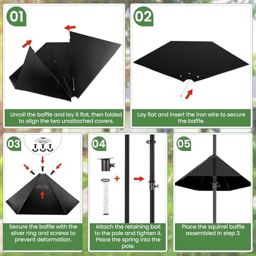 Black 79 Inch Heavy Duty Bird Feeder Pole with 2-Hooks and Metal Squirrel Baffle Z455499