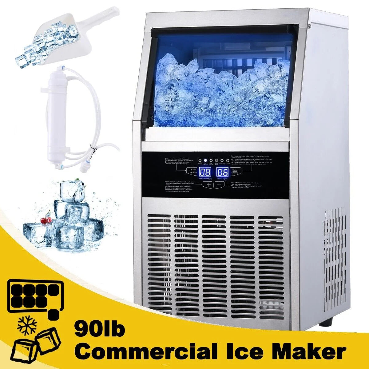Commercial Ice Maker 90lb Stainless Steel Cube Machine C6661