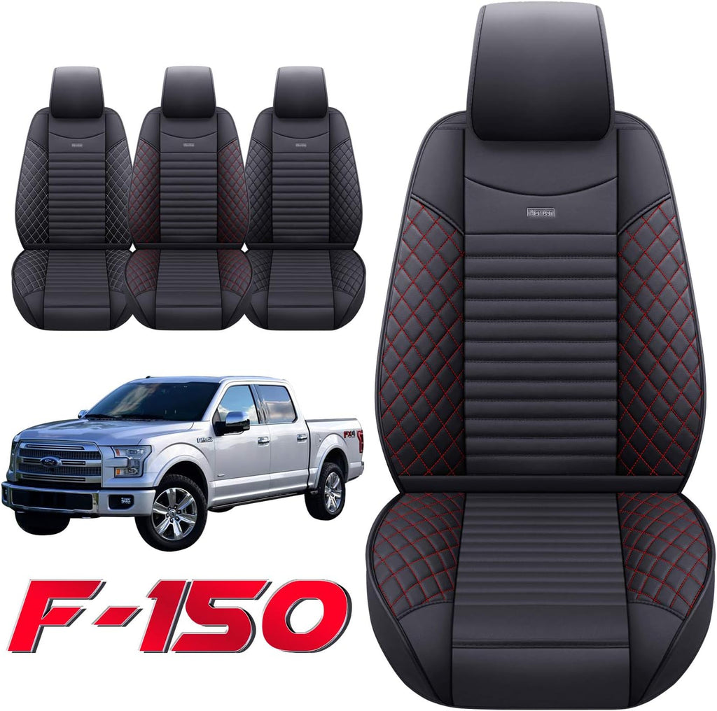Waterproof Leather Truck Seat Covers Full Set Black-Red Y197
