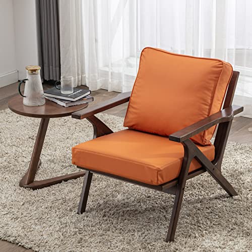 Brown Leather Upholstered Armchair with Wood Frame I9123