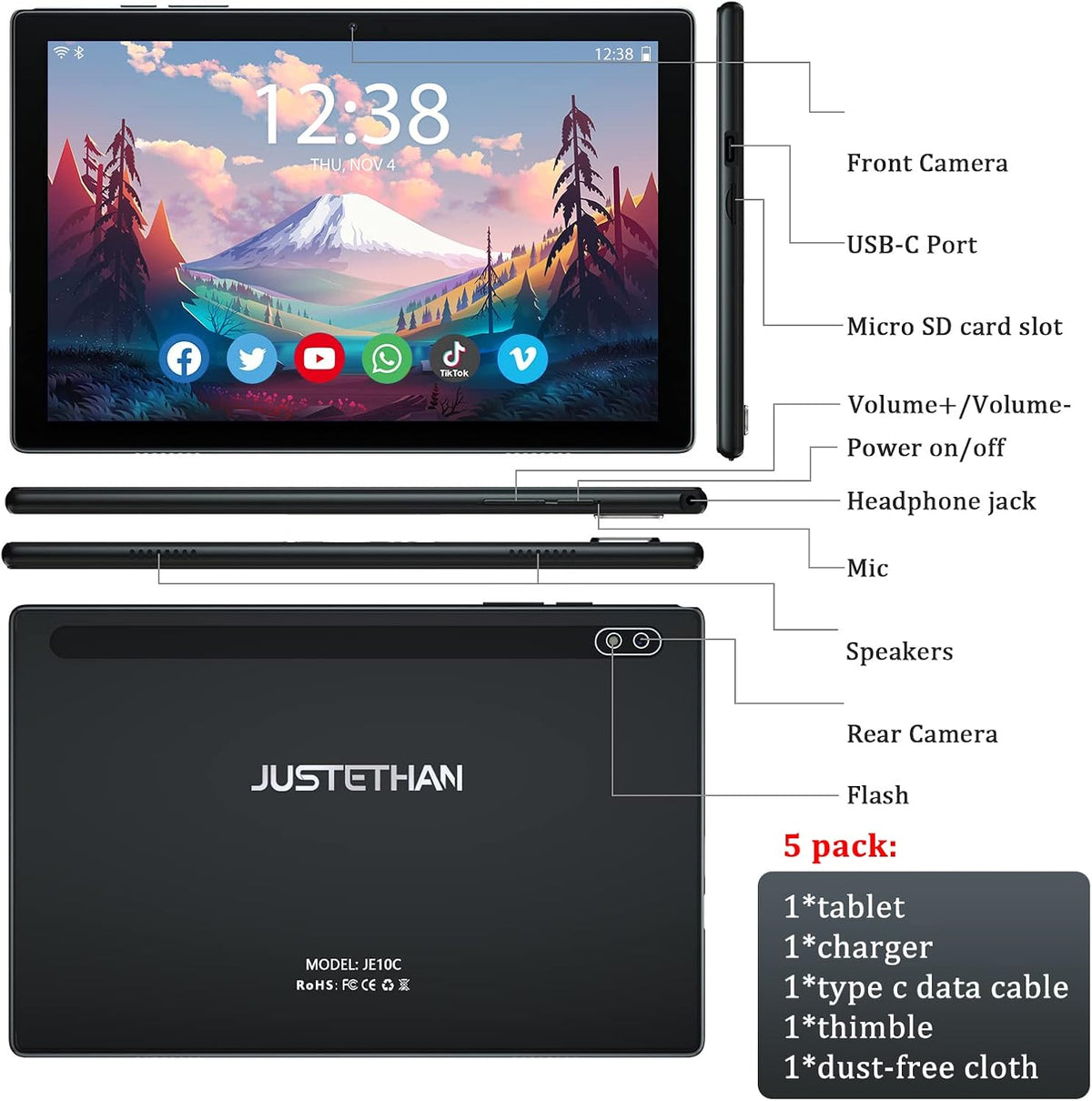 10 inch Android Tablet 32GB Black L342