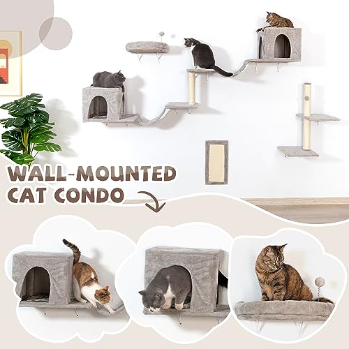 8-in-1 Cat Wall Furniture Set with Tree, Perch, Scratching Post and Bridge J920