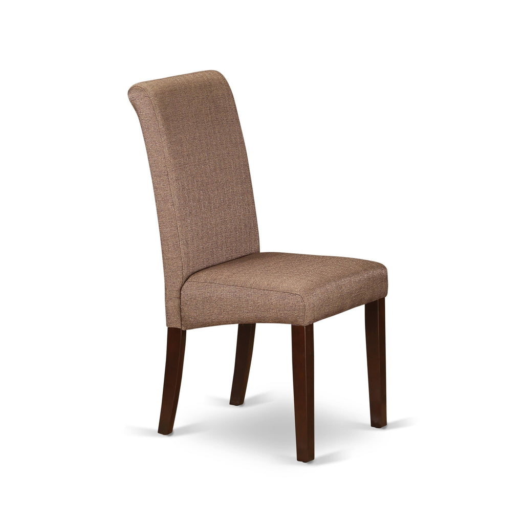 3PC Kitchen Table with Linen Brown Fabric Parson Chairs with Mahogany Chair Legs V15633