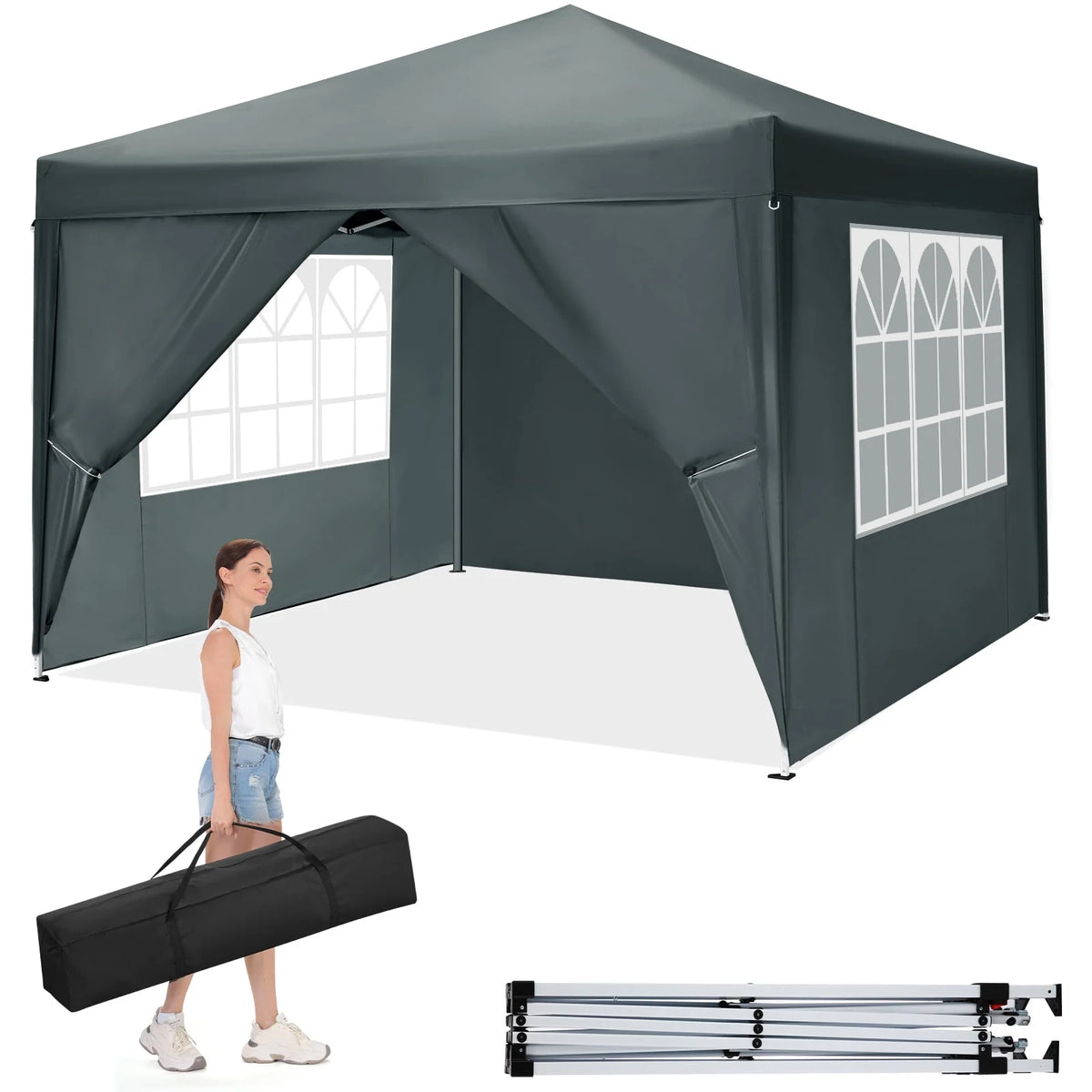 10'x 10' Pop up Canopy with 4 Removable Sidewalls & Carrying Bag, White M368422
