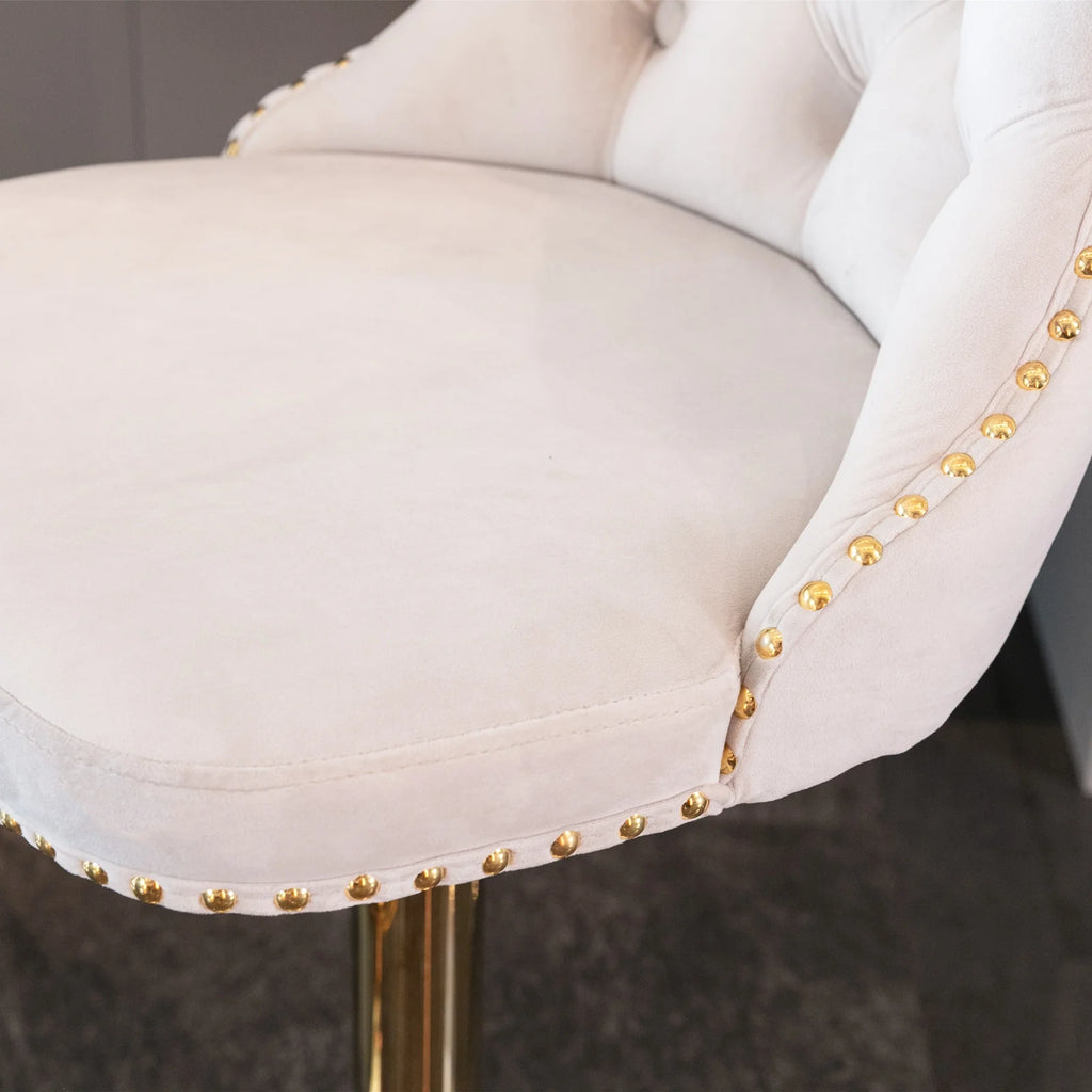 Beige Velvet Swivel Bar Stools Set of 2 with Back Q1129