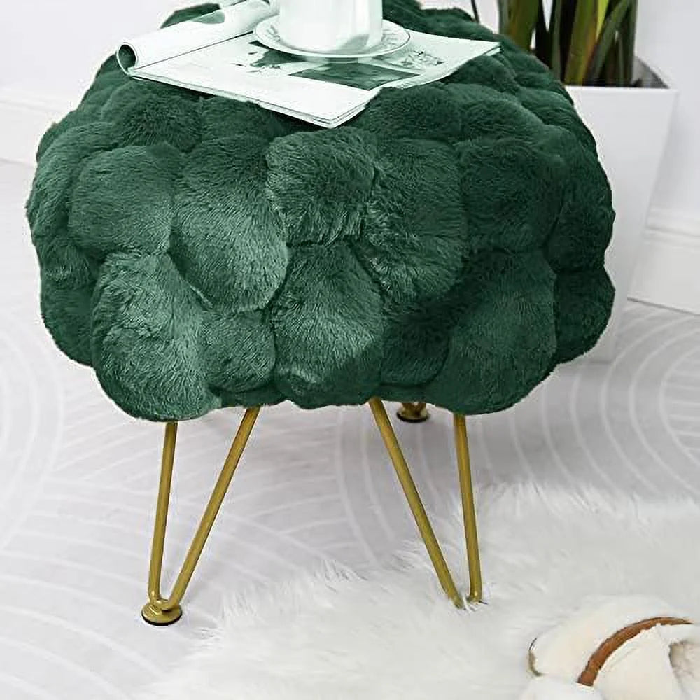 Pink Soft Faux Ottoman Fuzzy Bench Seat 27"x20"x19" Sturdy Accent Coffee Table Fluffy Shoe Stool with Golden Legs M737
