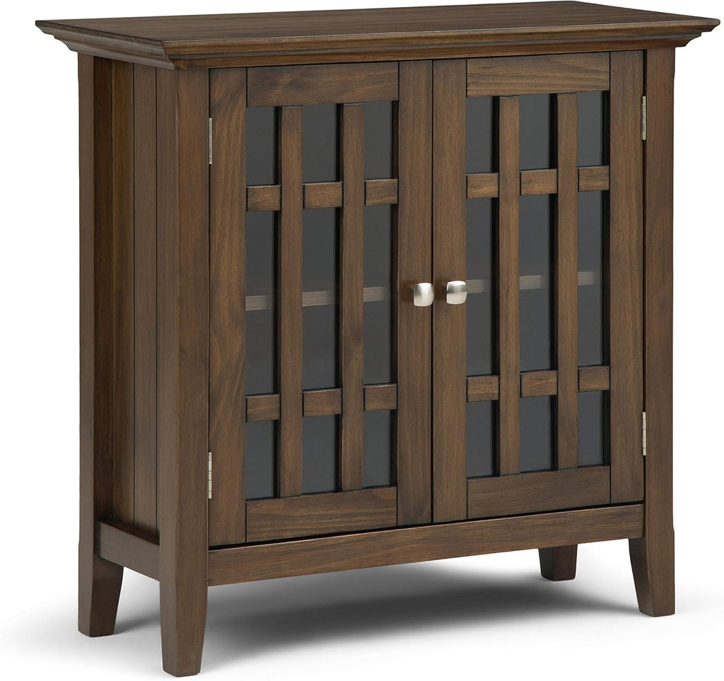 Solid Wood 32 inch Low Storage Media Cabinet with 2 Tempered Glass Doors D940
