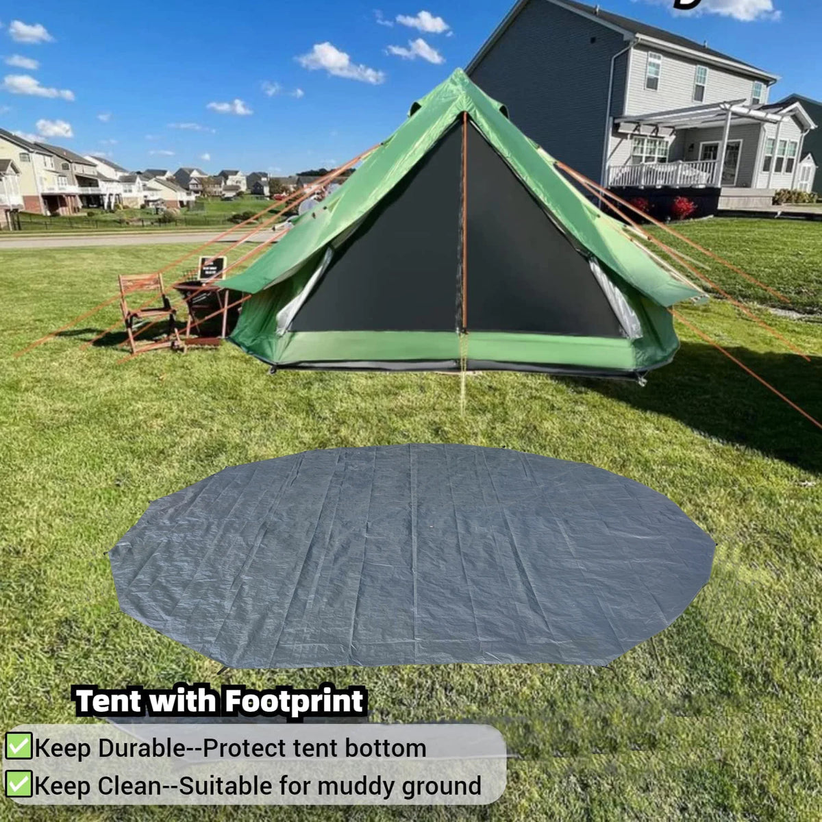 Waterproof 13.2ft/4M Green B1 Bell Tent with Black Footprint H9729