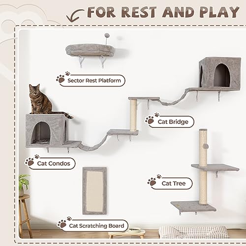 8-in-1 Cat Wall Furniture Set with Tree, Perch, Scratching Post and Bridge J920