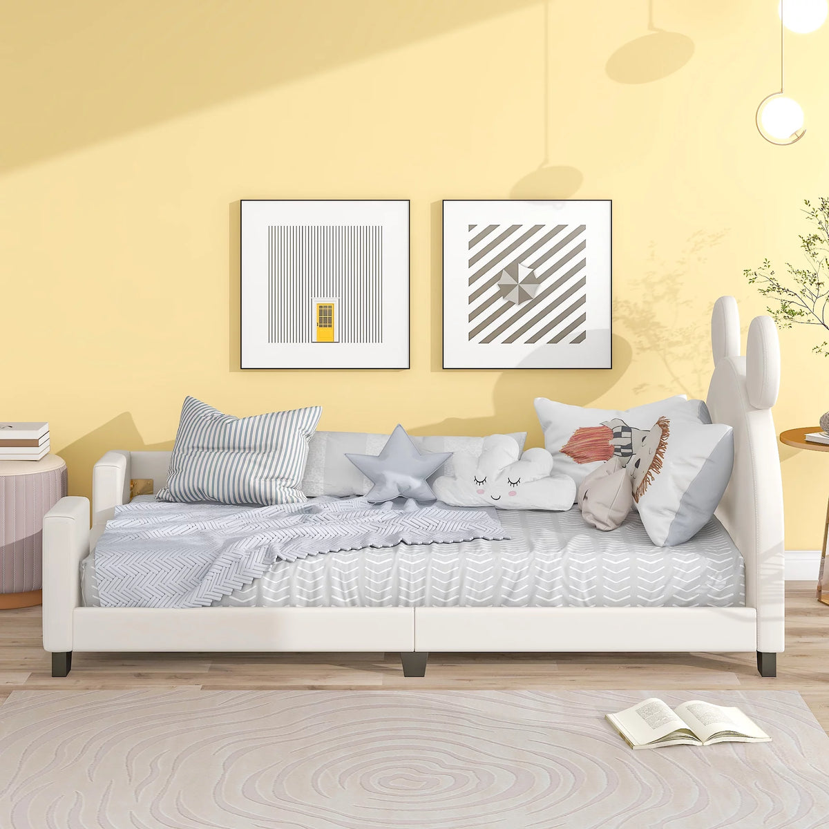 White Twin Size Upholstery Daybed with Headboard O132