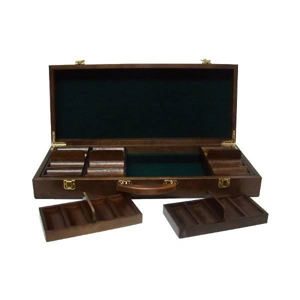 500ct. 14g Poker Chip Set in Walnut Wooden Carry Case Y189935