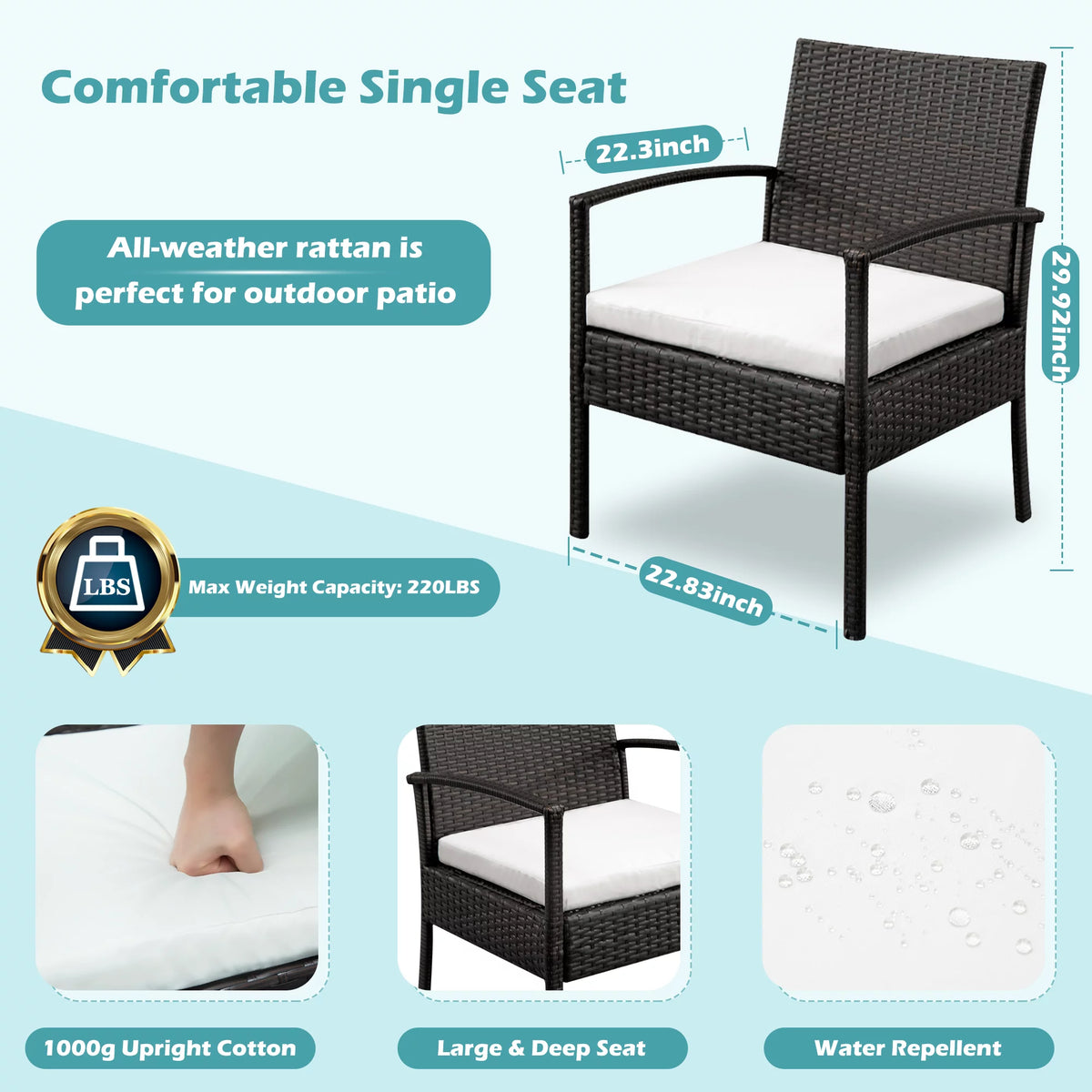 4 Pieces Rattan Cushioned Sofa and Chair Set with Table R55418