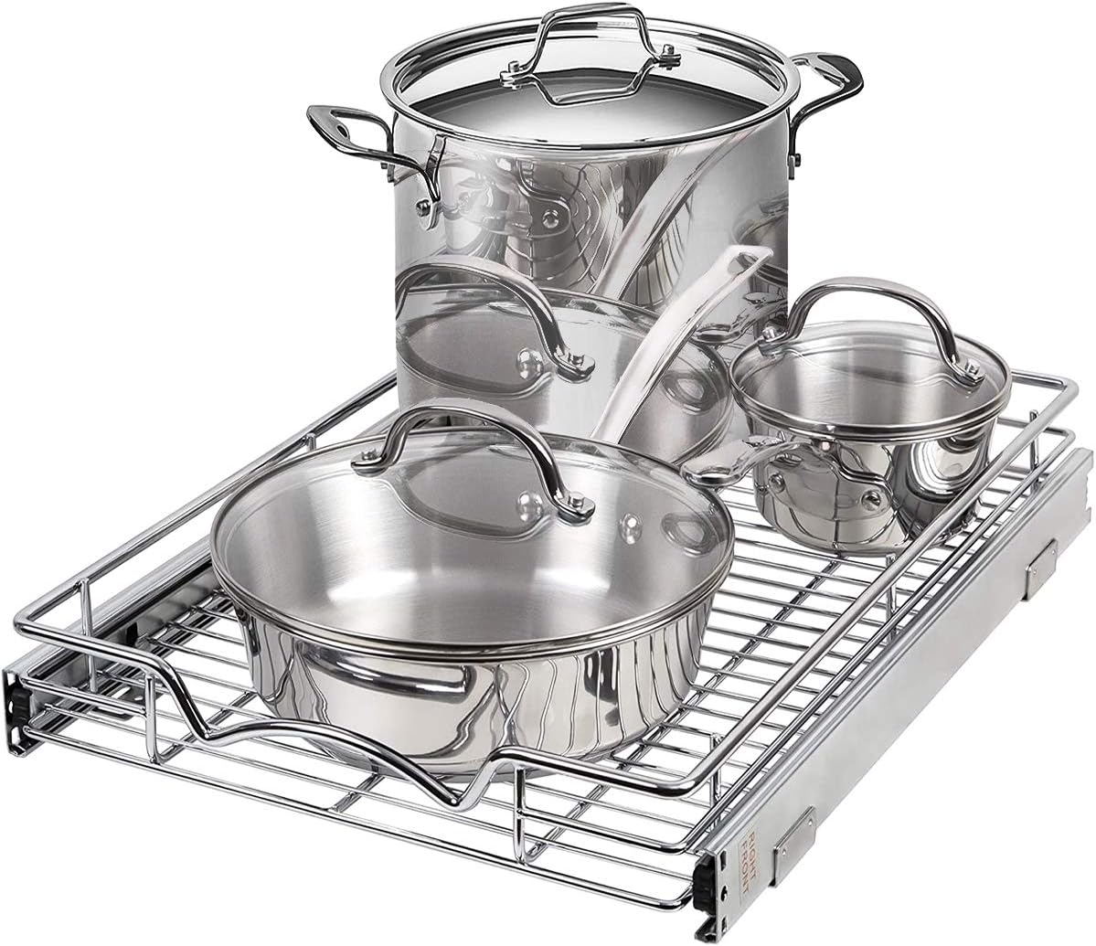 Chrome Finish Wire Frame Pull Out Drawer Cabinet Organizer O133972