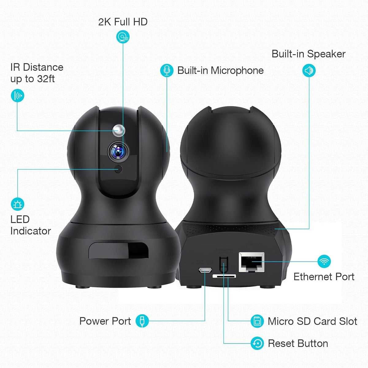 2K HD WiFi Pet Camera with Night Vision C44032