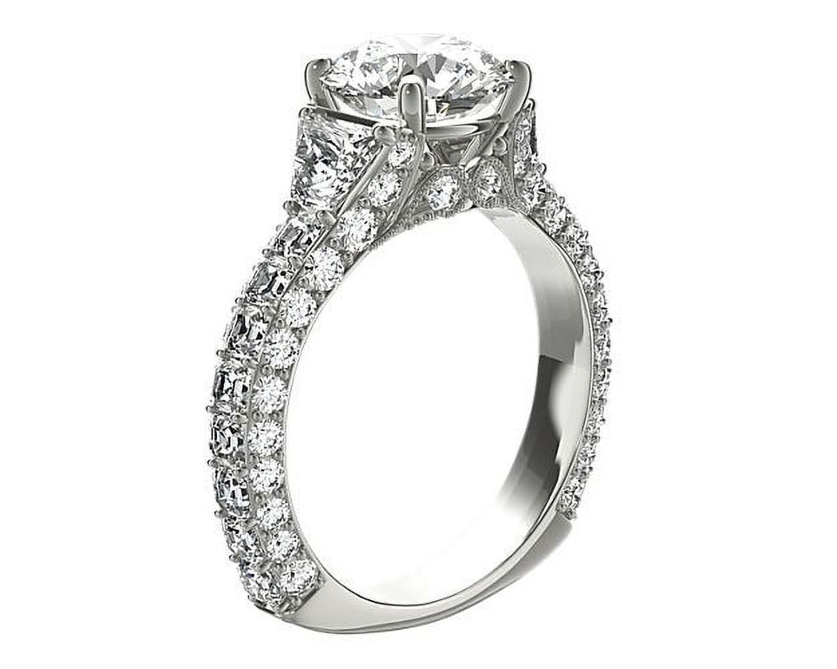 14K White Gold Solitaire Engagement Ring with Accents E961