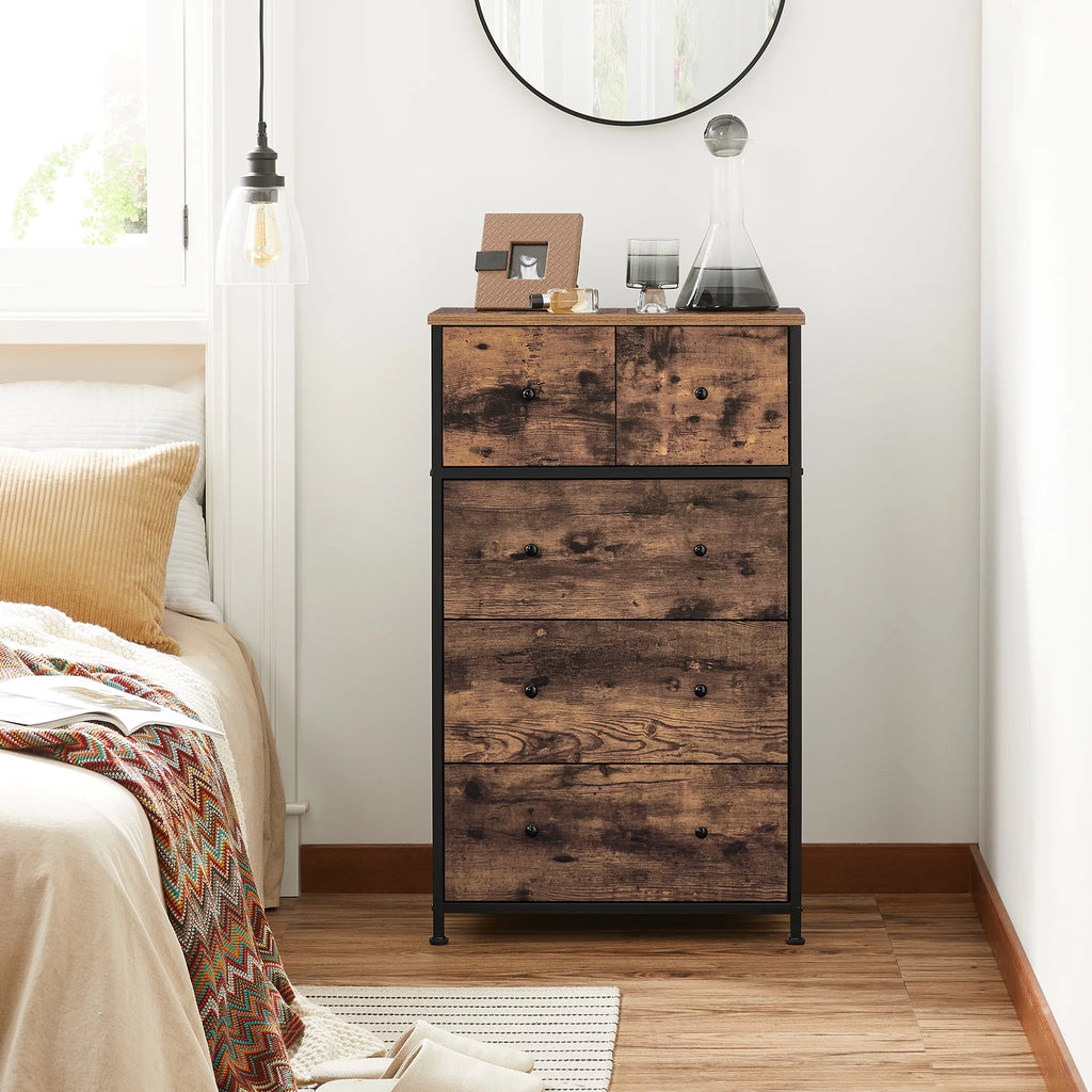 Brown and Black 5 Fabric Drawer Dresser Y74177
