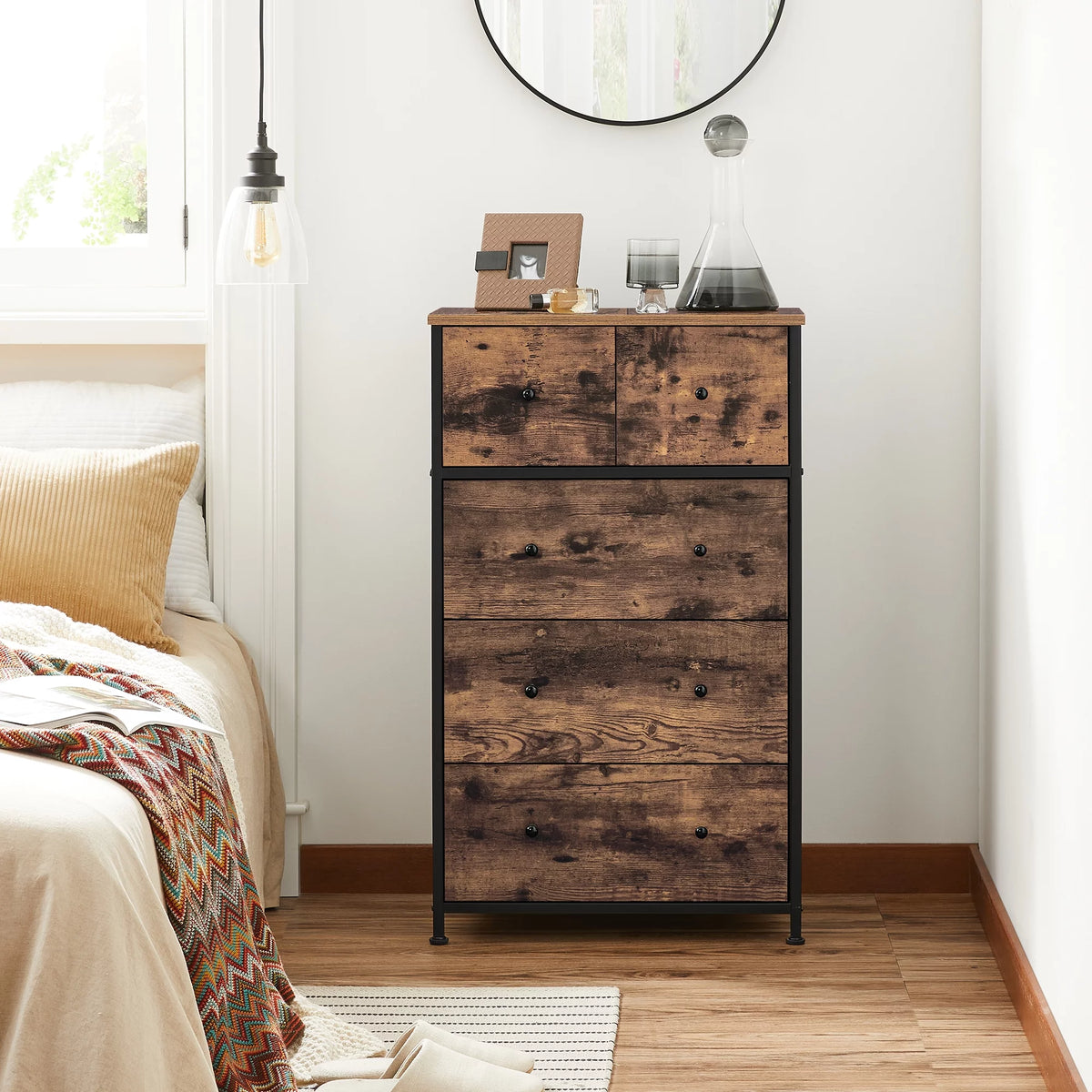 Brown and Black 5 Fabric Drawer Dresser Y74177