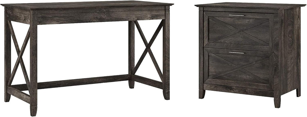 Linen White Oak Writing Desk with File Cabinet E173793