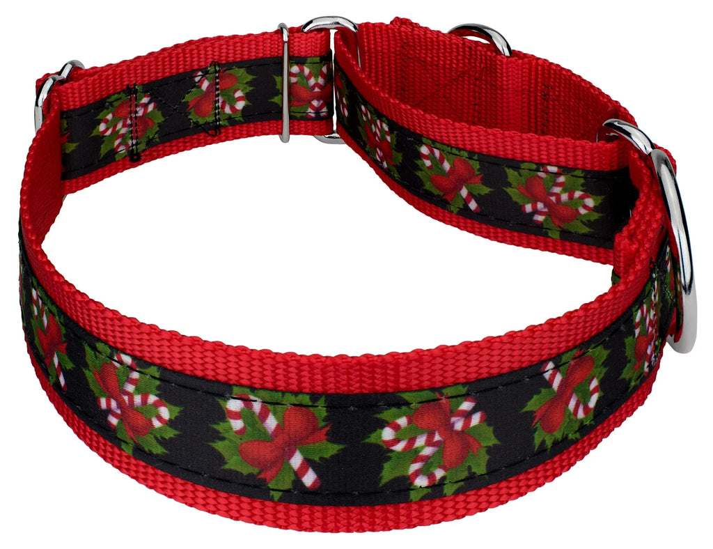 Black Candy Cane Martingale Dog Collar, 1 1/2 inch, Large V32138