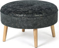 Small Round Velvet Ottoman with Wooden Legs L6725