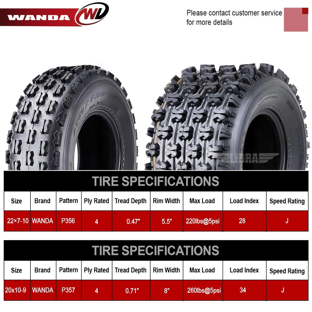 Set of 2 UTV ATV Tires 20x7-8 4PR Z7009