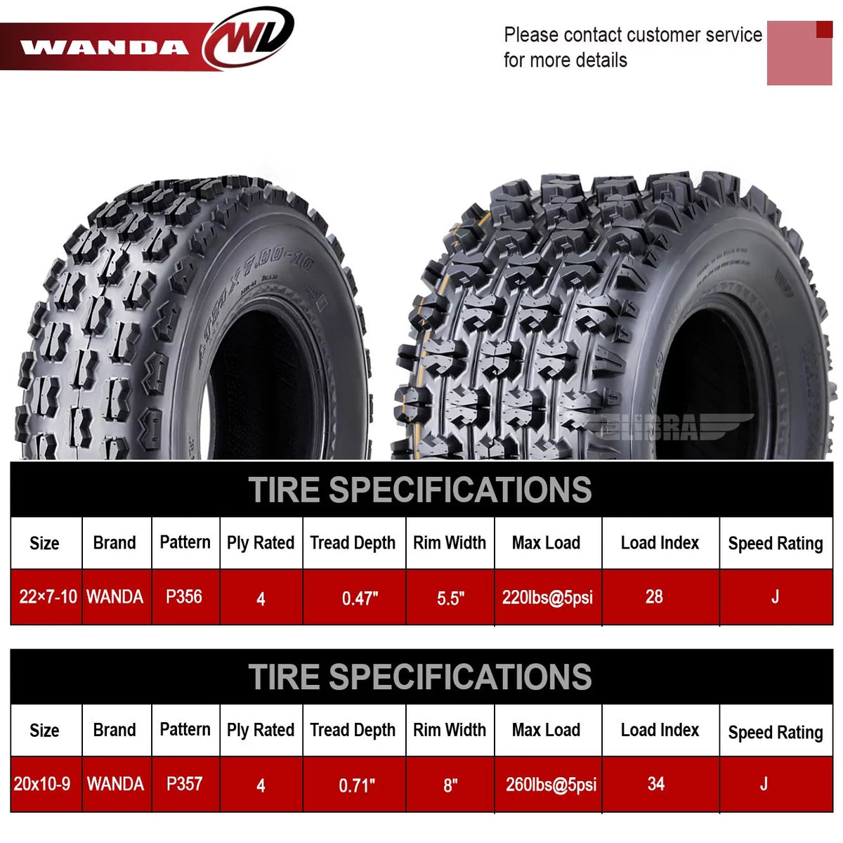 Set of 2 UTV ATV Tires 20x7-8 4PR Z7009