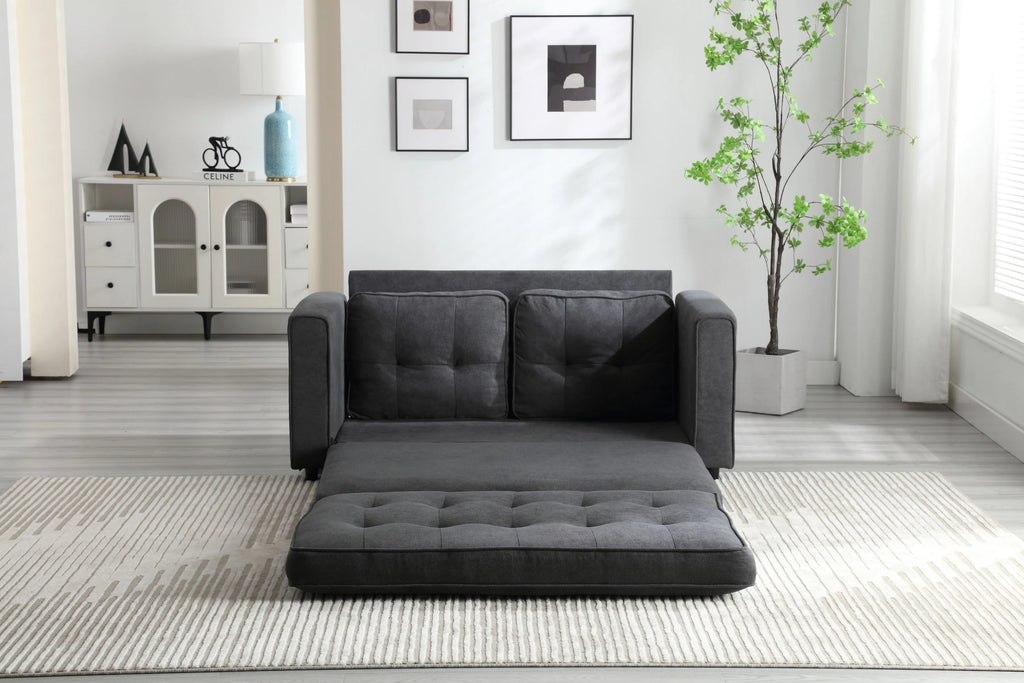 Dark Gray Convertible Double Sofa Bed with 2 Side Pockets D67399