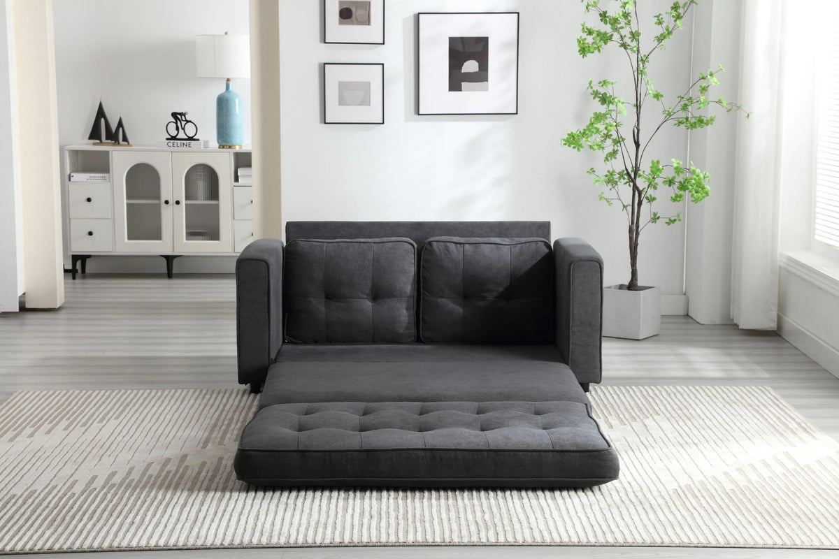 Dark Gray Convertible Double Sofa Bed with 2 Side Pockets D67399