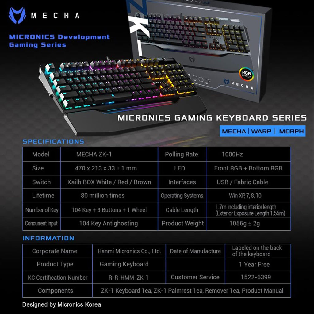 Wired Mechanical Gaming Keyboard, RGB, Detachable Magnetic Palm Rest, Aluminum Top, 104 Keys, Black J8635