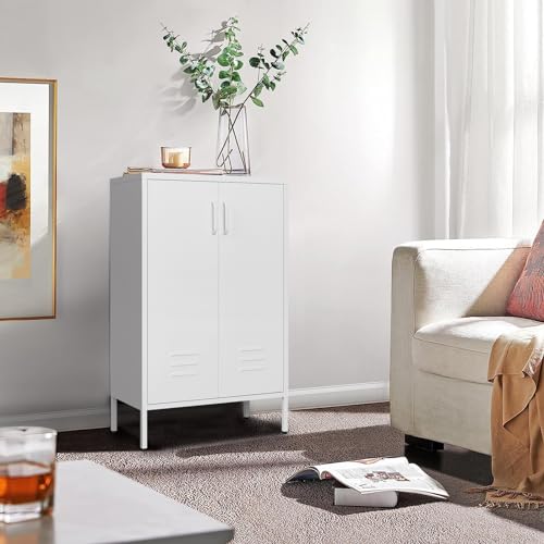 White Metal Storage Cabinet with 2 Doors and 2 Adjustable Shelves R532