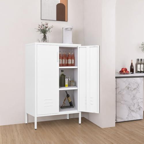 White Metal Storage Cabinet with 2 Doors and 2 Adjustable Shelves R532