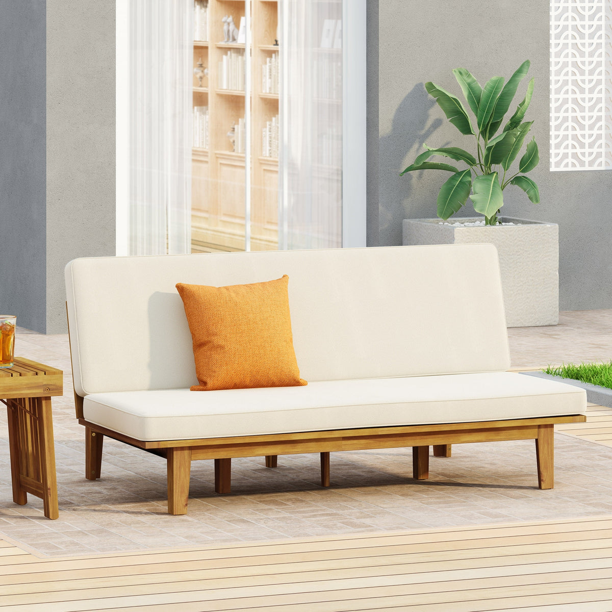 Acacia Wood Convertible Daybed with Cushion Q437
