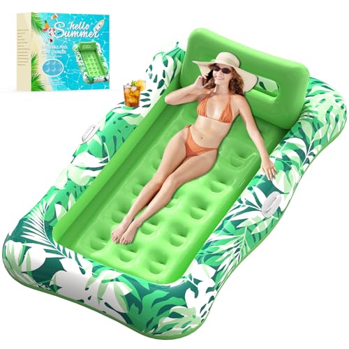 76" x 48" Inflatable Tanning Pool Lounger Float with Pillow S77867